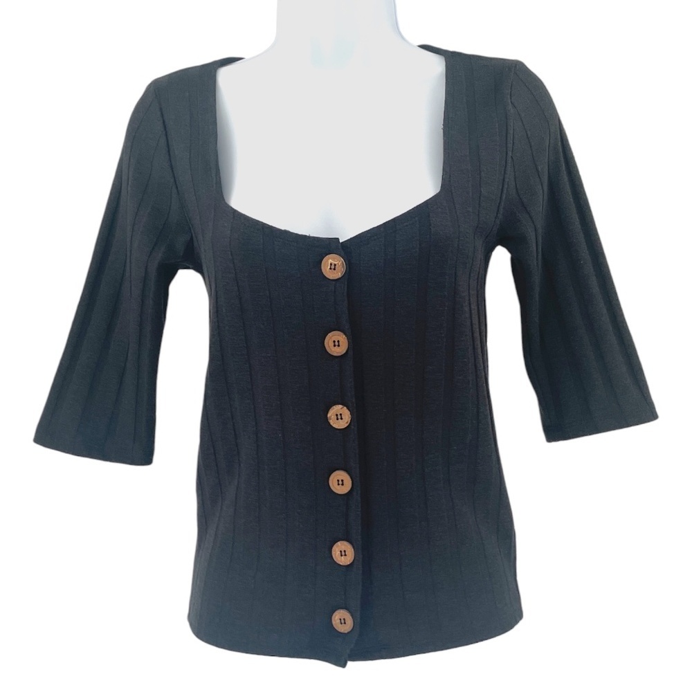 Like New Free People Central Park Ribbed Cardigan Sweater, Black, Size S